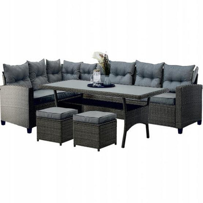 Sodo baldų komplektas – kampinė sofa, stalas, pufai | TARMAR