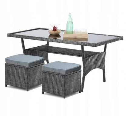 Sodo baldų komplektas – kampinė sofa, stalas, pufai | TARMAR