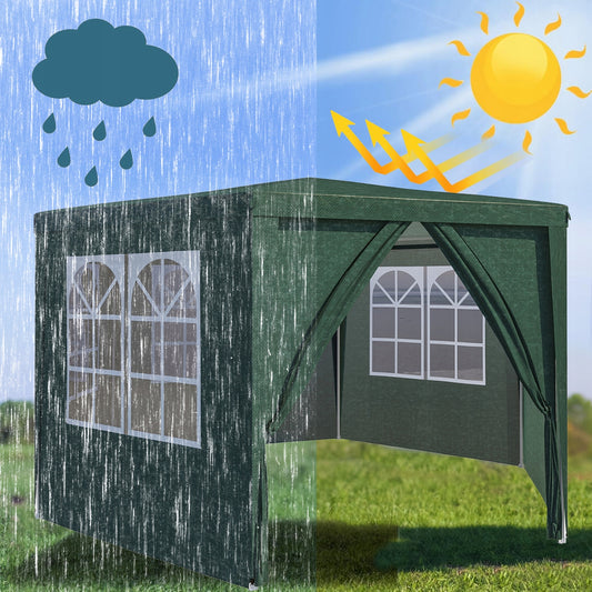 Sodo Pavėsinė 4x4 m su 6 Sienelėmis (5 su Langais + 1 Įėjimo) – Atsparus Vandeniui, UV, Vėdinamas