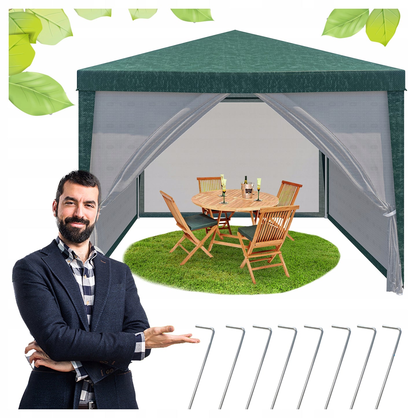 Sodo Pavėsinė 3x3m su tinkleliu nuo uodų