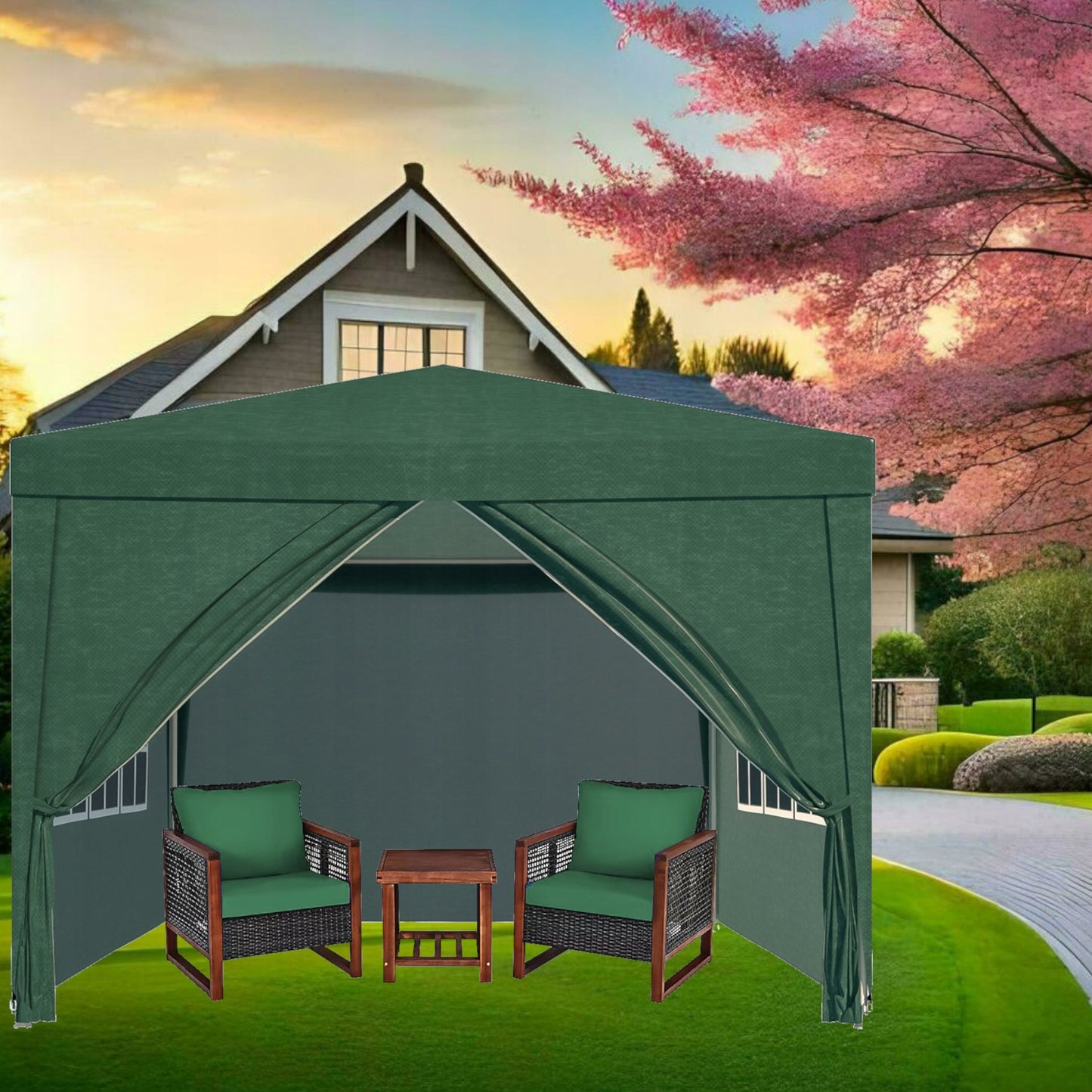 Sodo Pavėsinė 3x3 m su 4 sienelėmis ir langais – UV50 apsauga