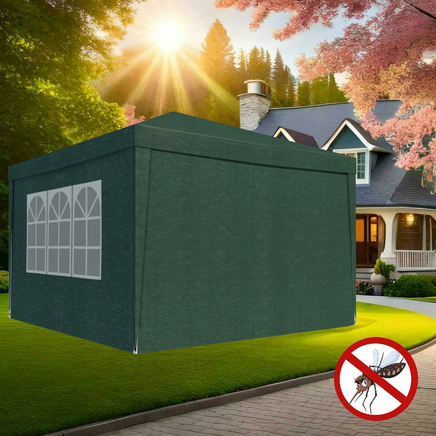 Sodo Pavėsinė 3x3 m su 4 sienelėmis ir langais – UV50 apsauga